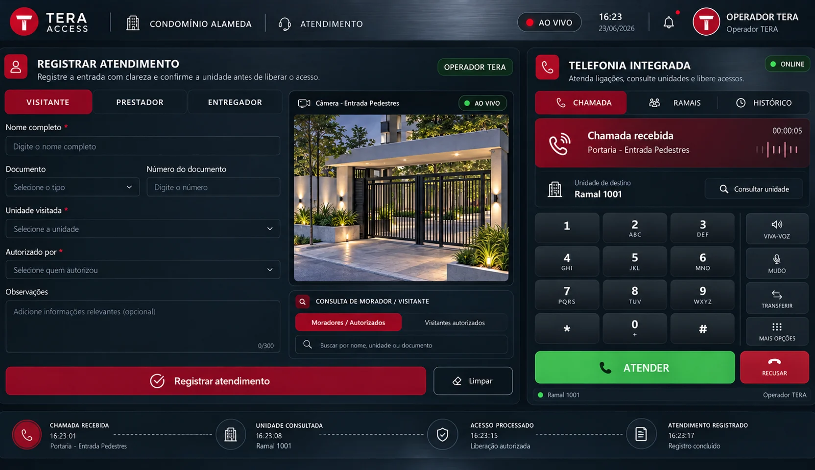 Demonstração da telefonia integrada ao atendimento Tera Access